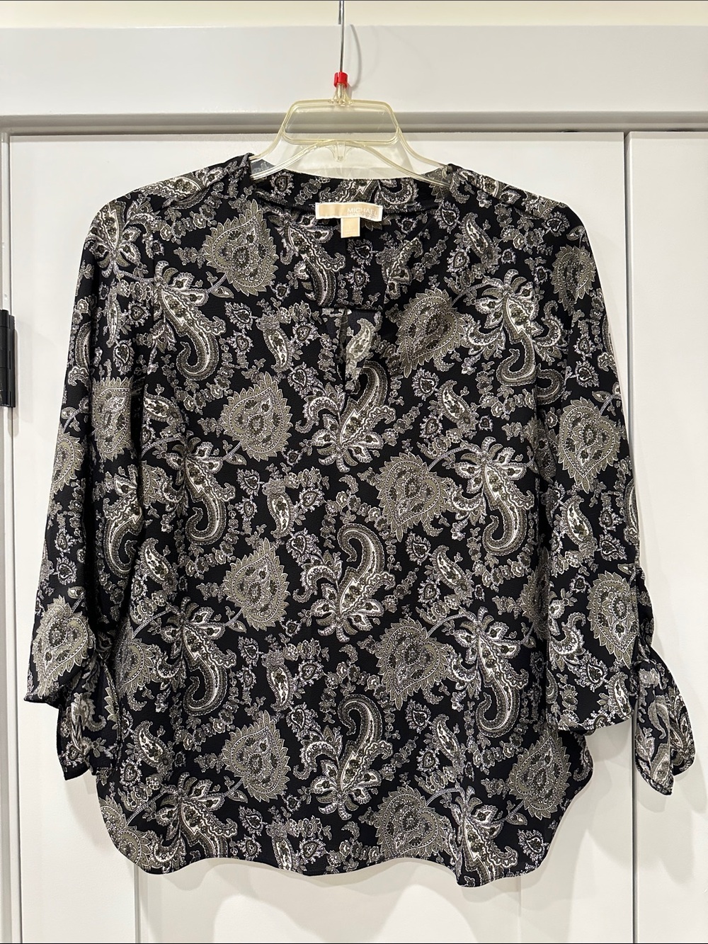 MICHAEL Michael Kors Black Blouse with Silver Paisley Print